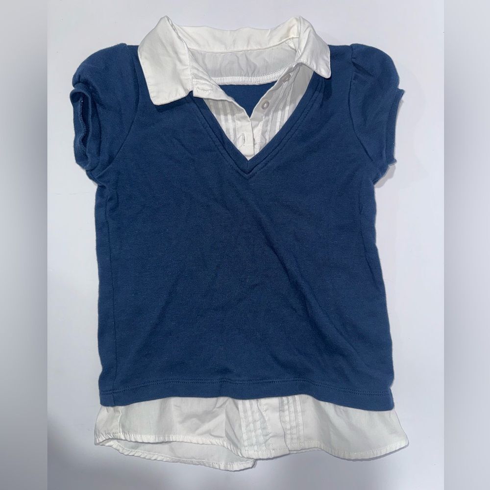 Wonder Nation size medium 7-8 Navy and White polo faux layered Shirt